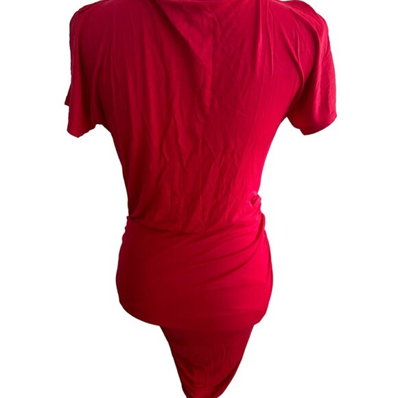BCBGMAXAZRIA Red Side Zip Ruched Dress Size Small - Picture 4 of 5